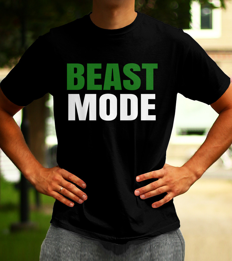 BEAST Mode Word Green Text Sports Motivation T-Shirt