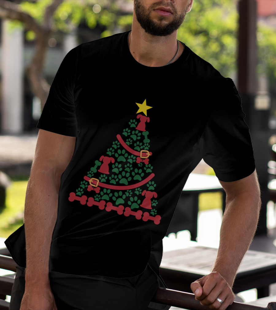 Dog Christmas Tree With Star Paws And Bone Decorations T-Shirt
