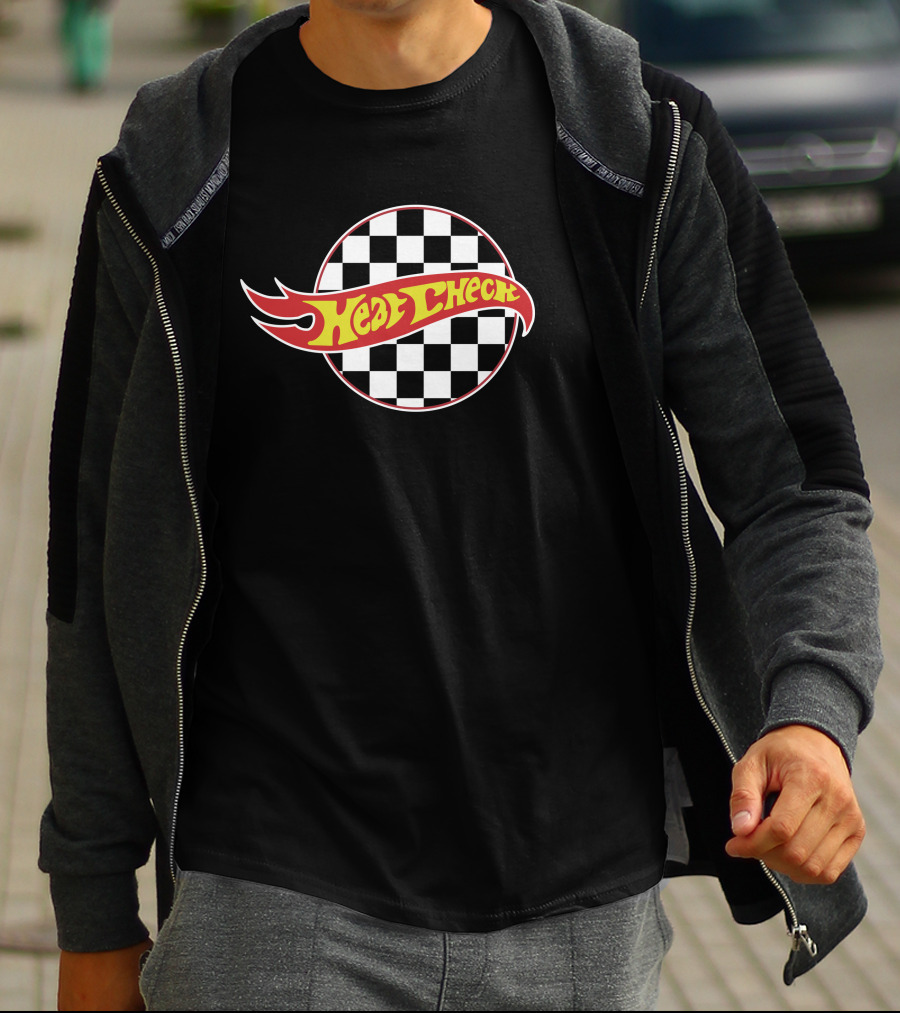 Heat Check Racing Flames Checkerboard Circle T-Shirt