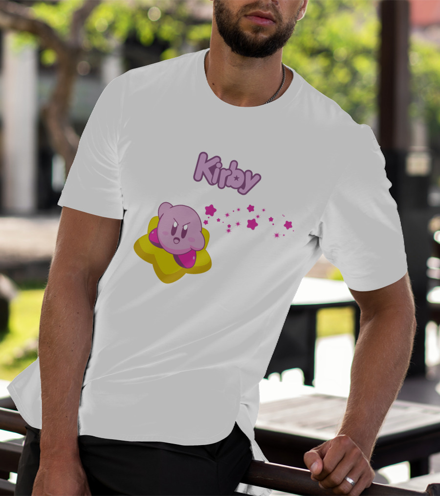 Kirby On Star With Pink Sparkling Stars Trail T-Shirt