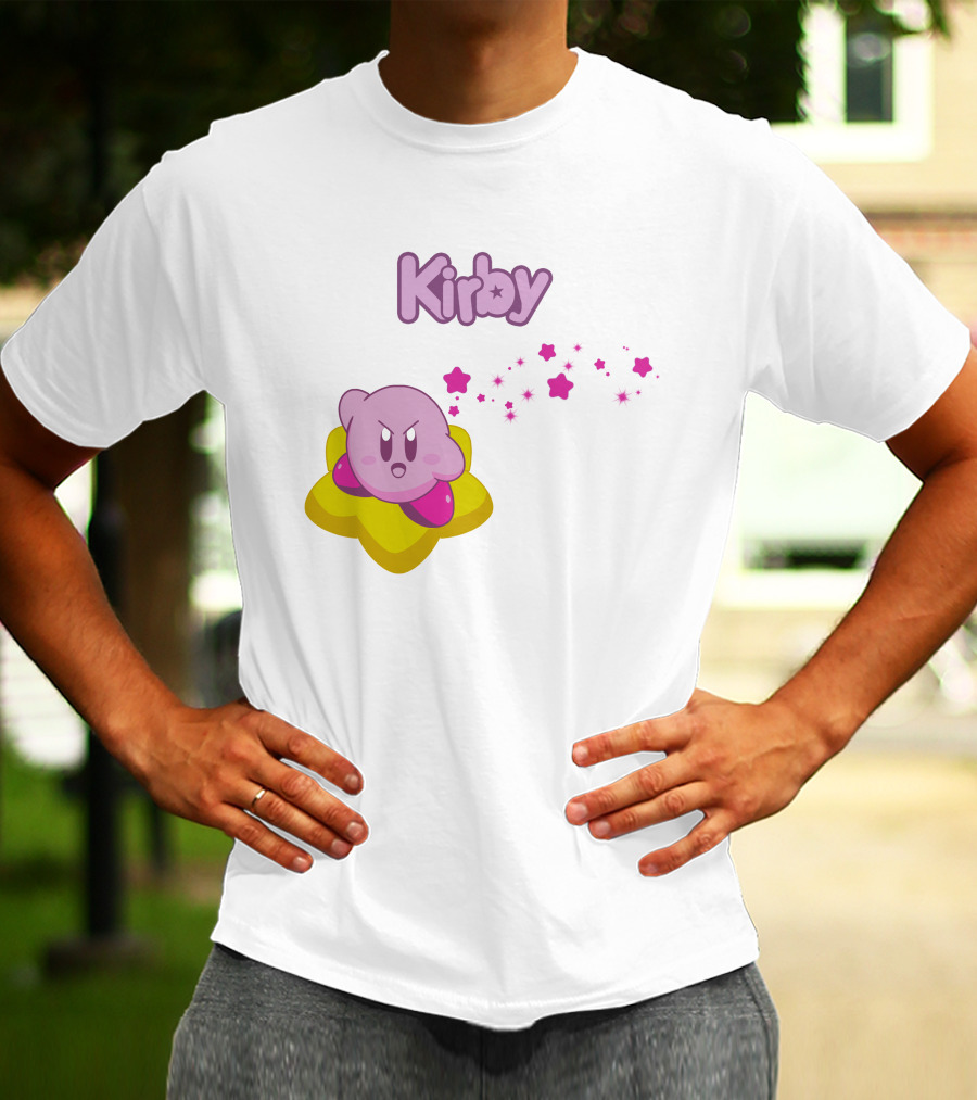 Kirby On Star With Pink Sparkling Stars Trail T-Shirt