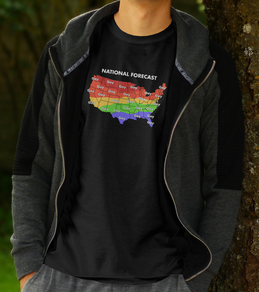 National Forecast Map Gay Gay Gay Rainbow Colors USA T-Shirt