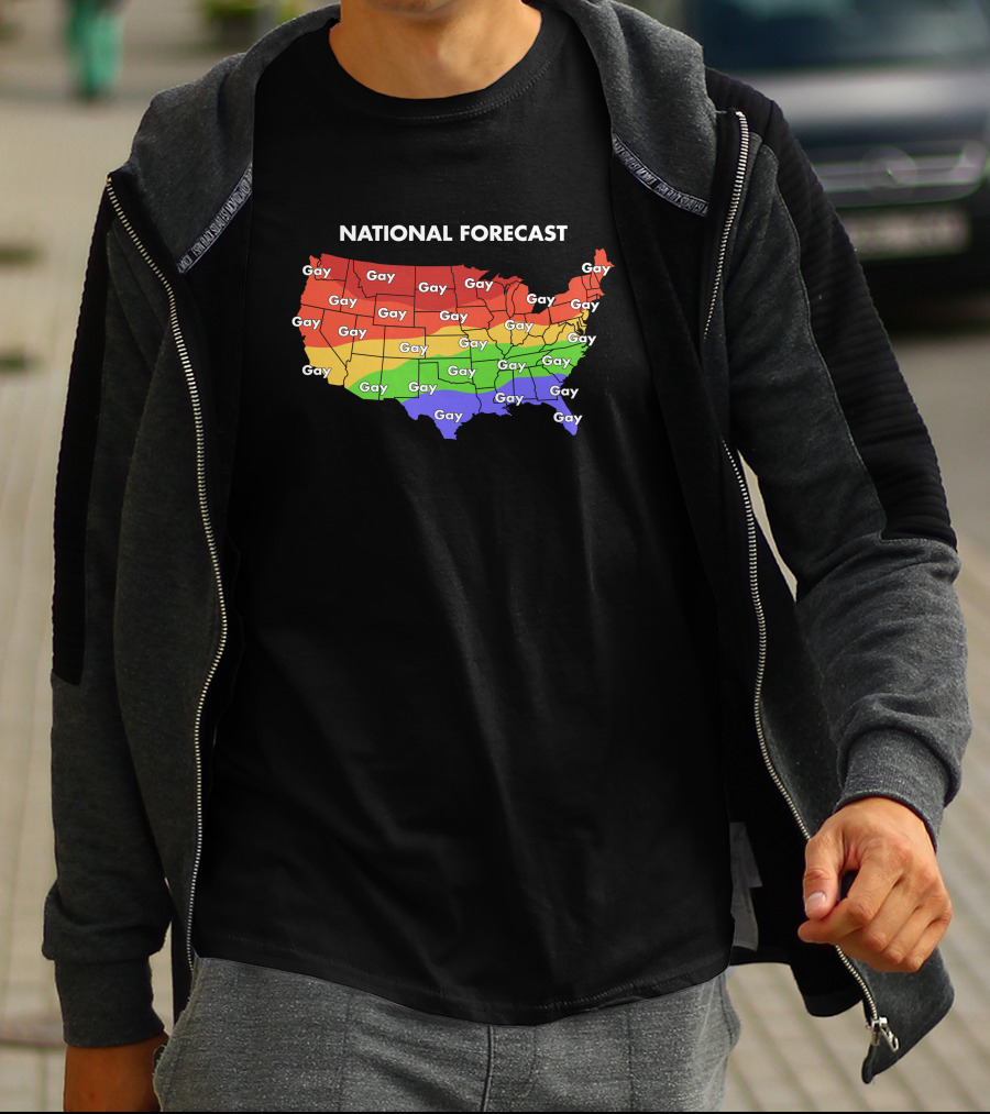 National Forecast Map Gay Gay Gay Rainbow Colors USA T-Shirt