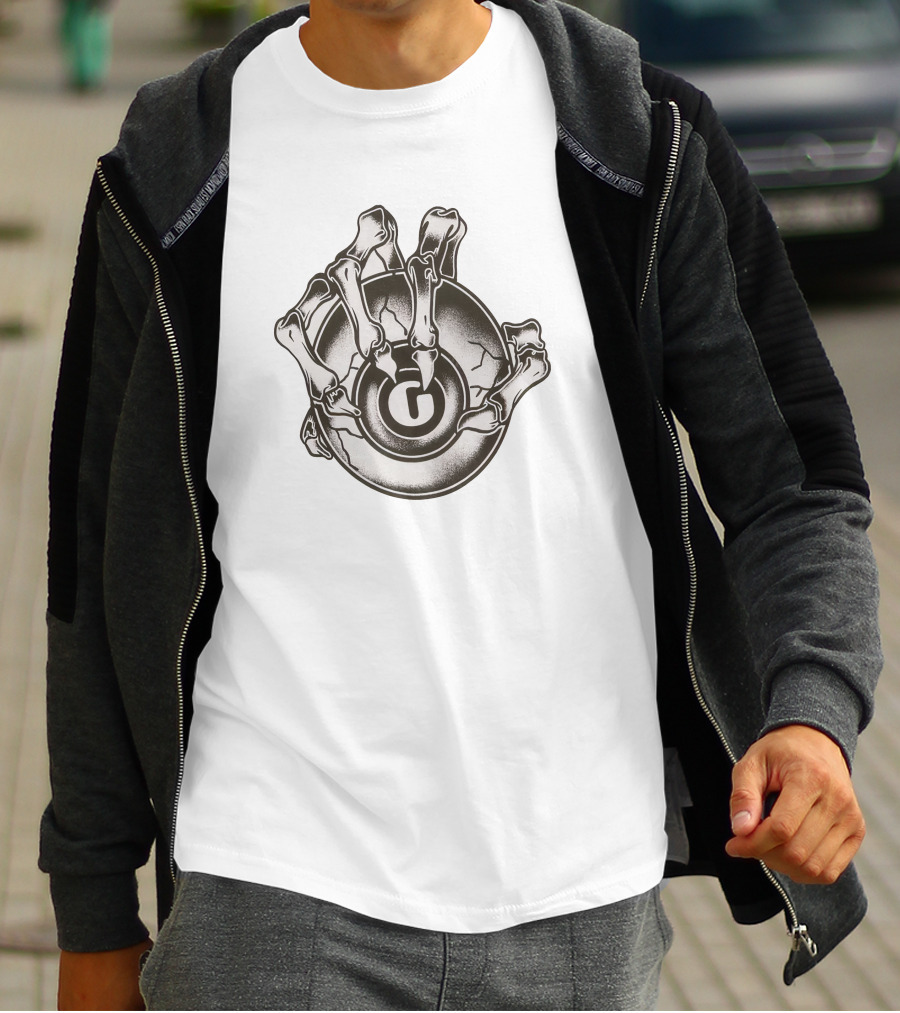Big G-Ball Skeleton Hand Grasping G Cracked Sphere T-Shirt