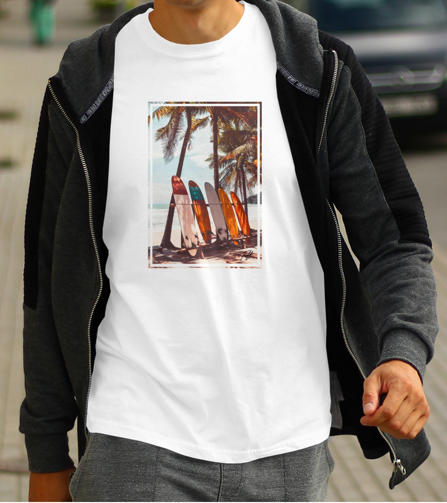 Tuff Surfboards Tropical Palm Beach Scene T-Shirt