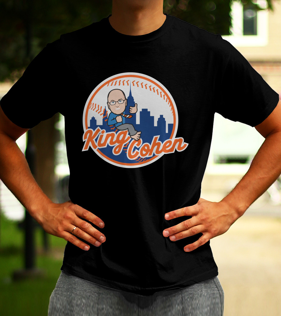 King Cohen Thumbs Up Cartoon New York Baseball Skyline T-Shirt