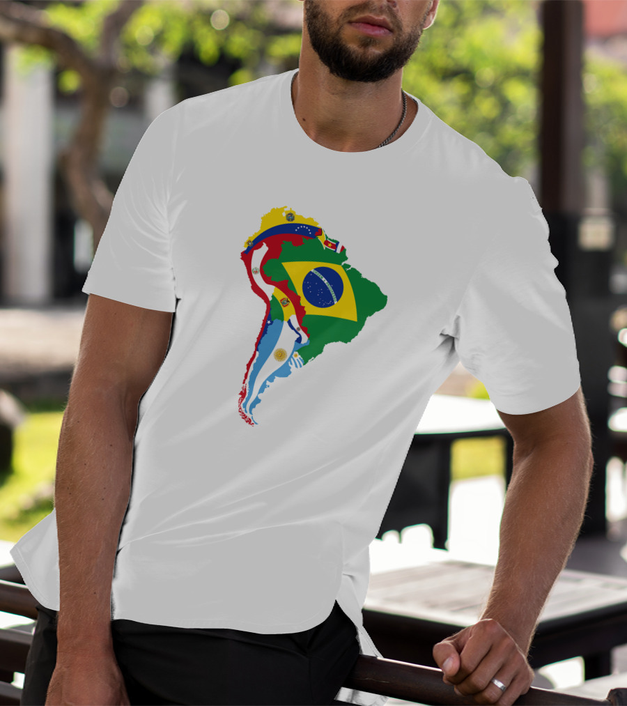South America National Colorful Flag Map T-Shirt