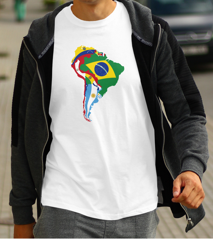 South America National Colorful Flag Map T-Shirt