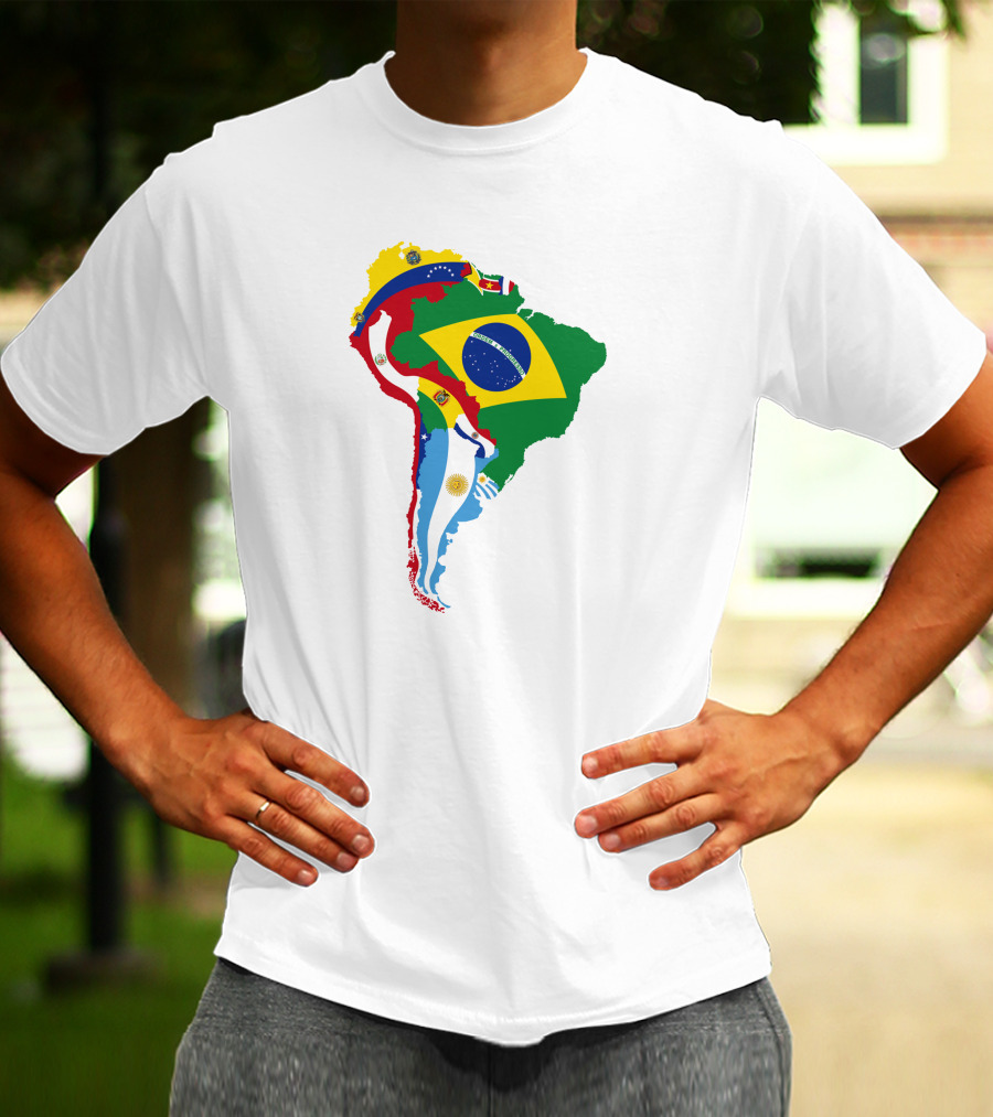 South America National Colorful Flag Map T-Shirt