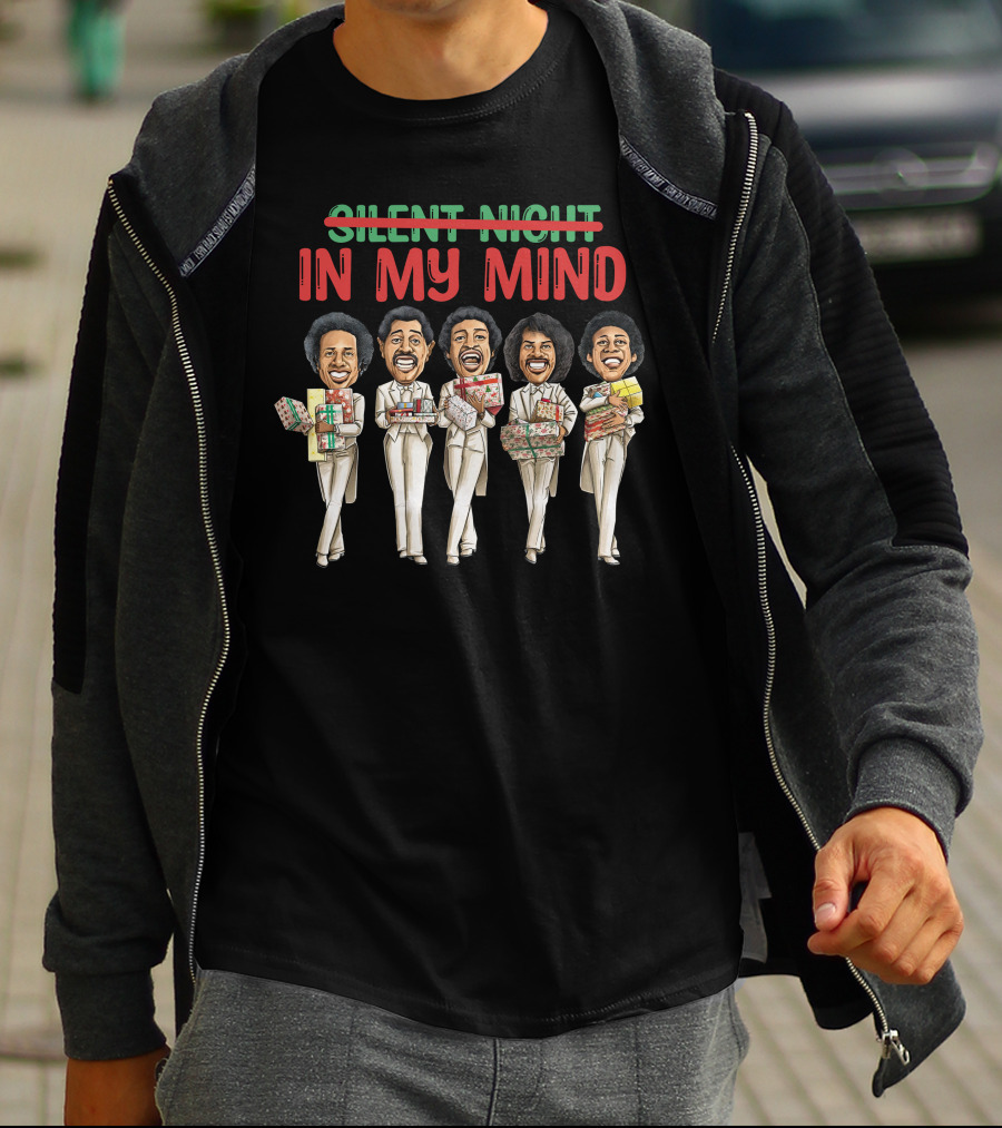 Silent Night Crossed Out In My Mind Christmas Four Singing Figures Holding Gifts T-Shirt