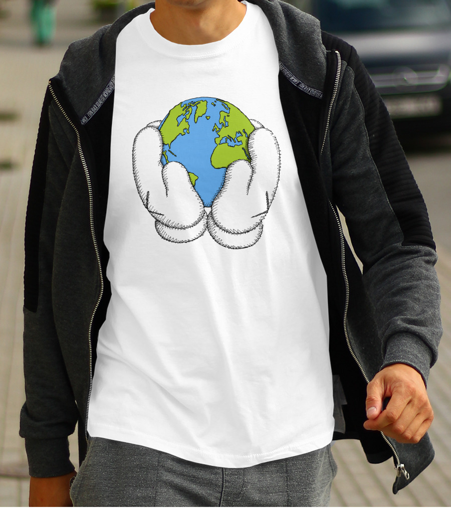 Peace For All Earth Held In Cartoon Gloves T-Shirt