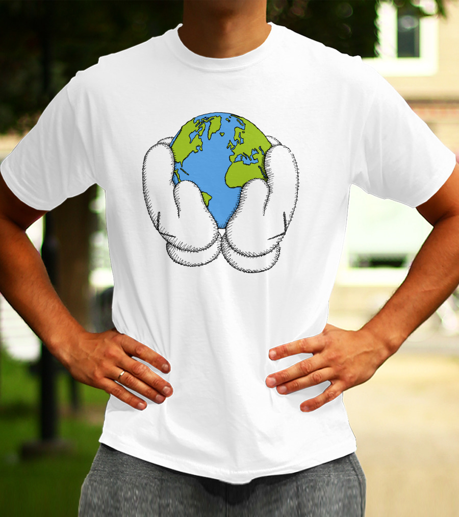 Peace For All Earth Held In Cartoon Gloves T-Shirt