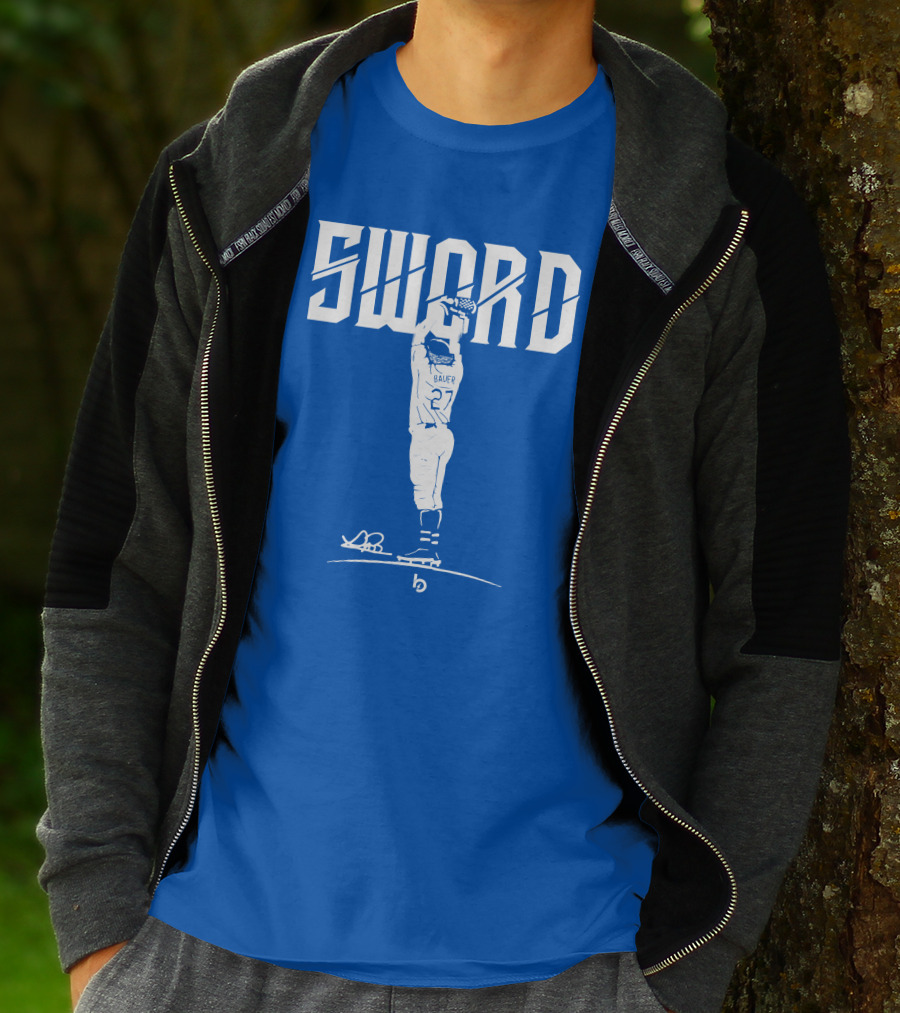 SWORD Trevor Bauer 27 Baseball Visual Blue T-Shirt