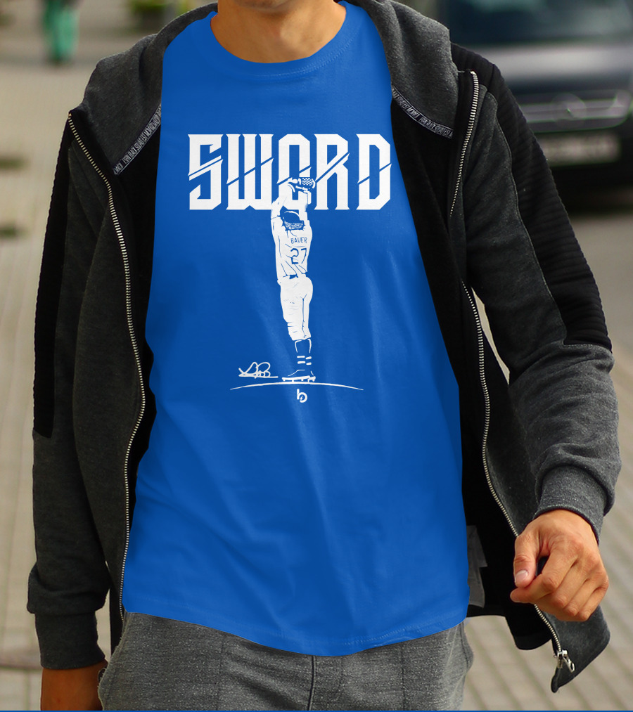 SWORD Trevor Bauer 27 Baseball Visual Blue T-Shirt