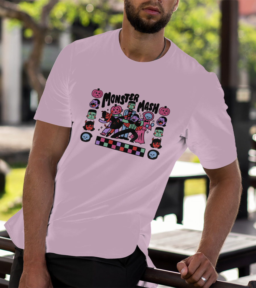 Monster Mash Frankenstein Dracula Ghost Dance Halloween Pumpkins Skulls T-Shirt