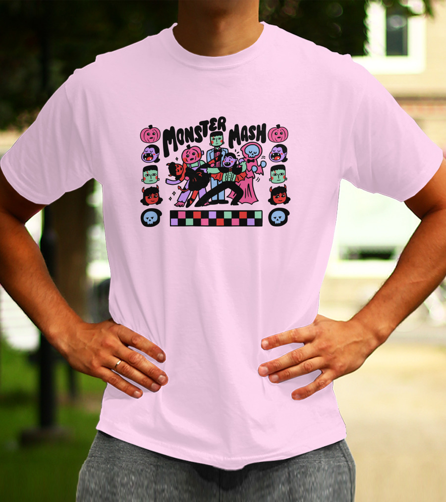 Monster Mash Frankenstein Dracula Ghost Dance Halloween Pumpkins Skulls T-Shirt