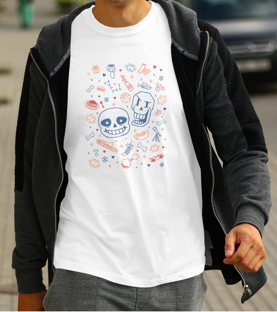 Sans Papyrus Egg Puzzle Bone Hearts Mischief T-Shirt