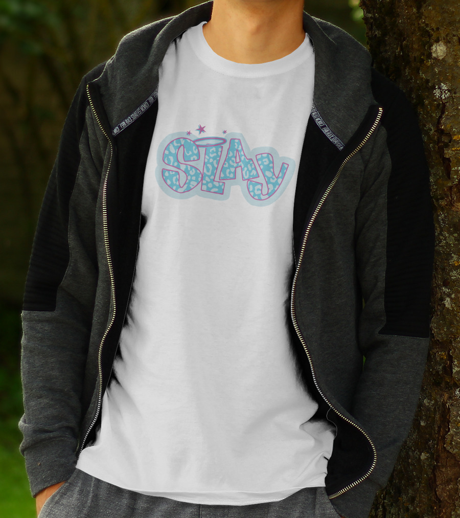 Slay Blue Leopard Print Stars Halo T-Shirt