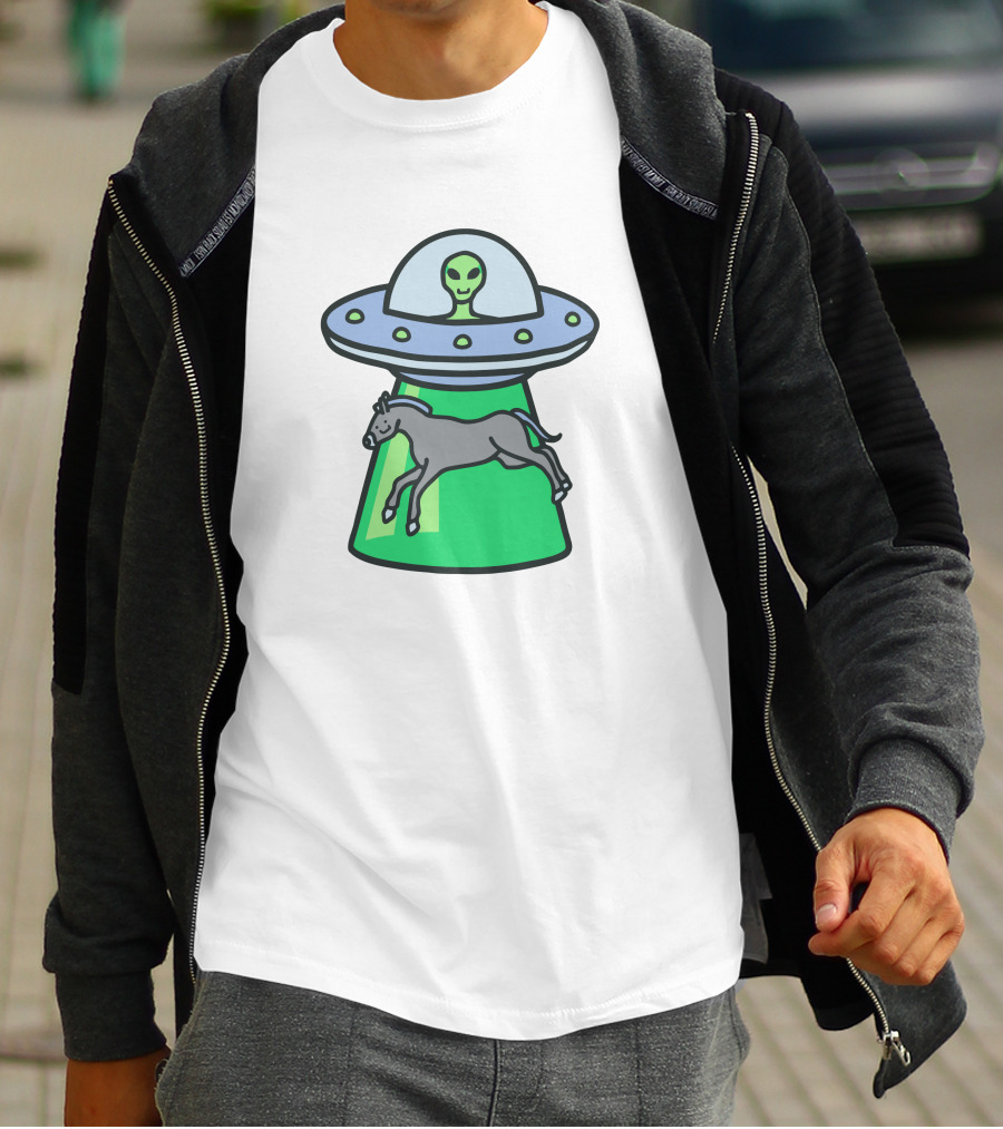 Alex's Stupid Studio Alien Lime UFO Abducting Horse T-Shirt