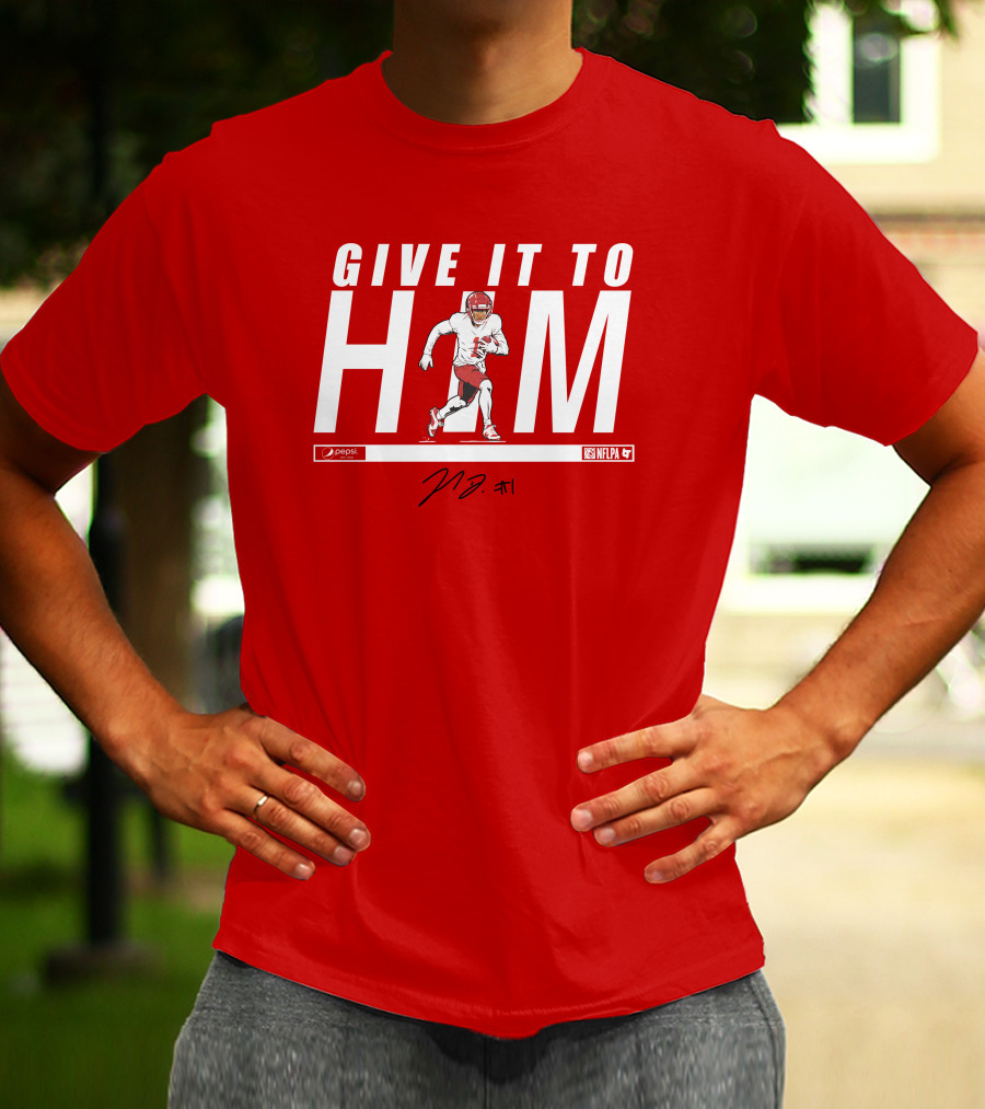 Give It To Him Football Player Signature 10 Red And White T-Shirt
