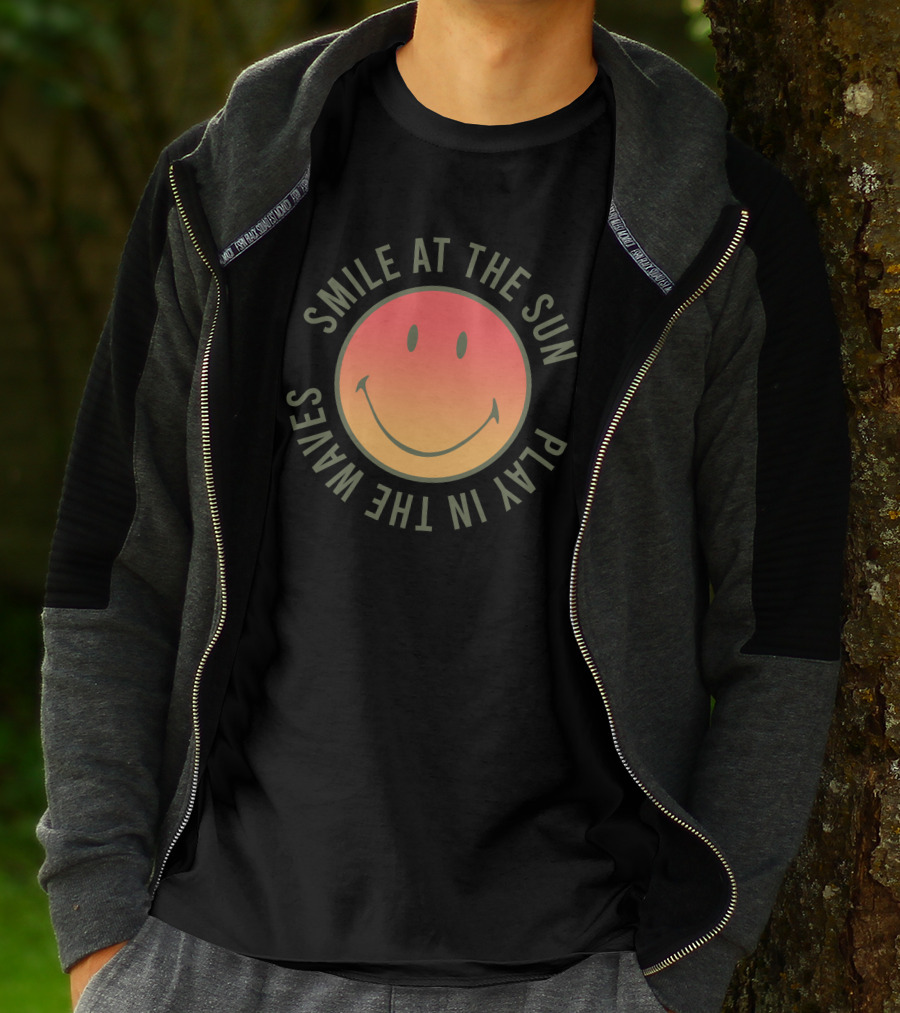 Smile At The Sun Play In The Waves Sunset Gradient Smiley Face T-Shirt