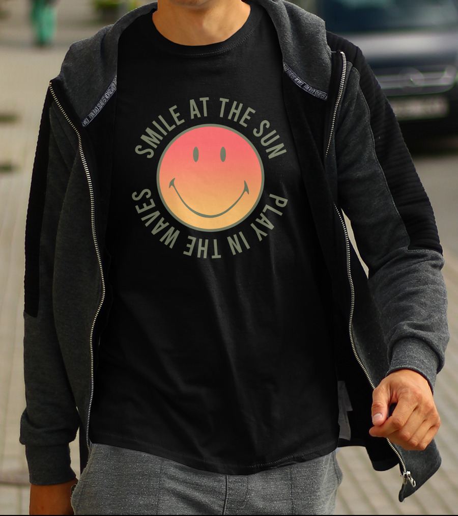 Smile At The Sun Play In The Waves Sunset Gradient Smiley Face T-Shirt