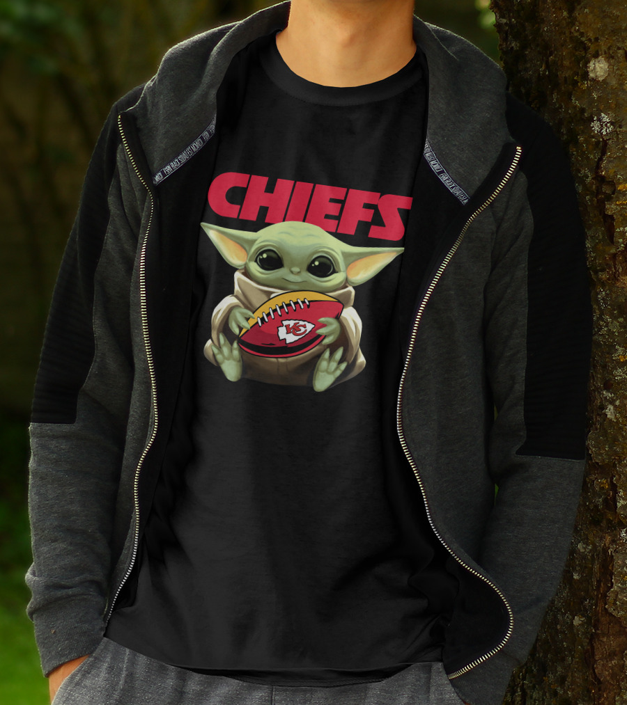 CHIEFS Baby Yoda Holding KC Chiefs Football T-Shirt
