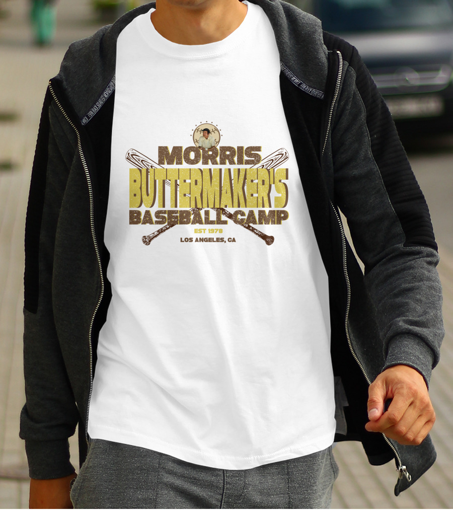 Morris Buttermaker's Baseball Camp Est 1978 Los Angeles CA Vintage Bat T-Shirt