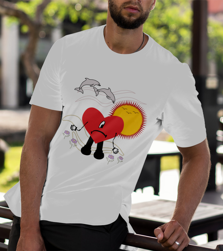 Bad Bunny Un Verano Sin Ti Album Heart Sun Dolphins Flowers Scene T-Shirt