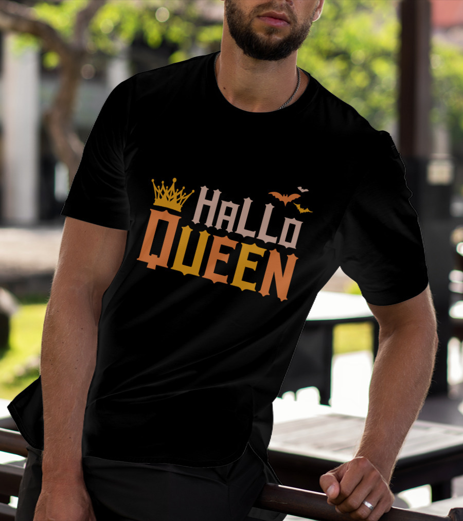 Hallo Queen Crown And Bats Halloween T-Shirt