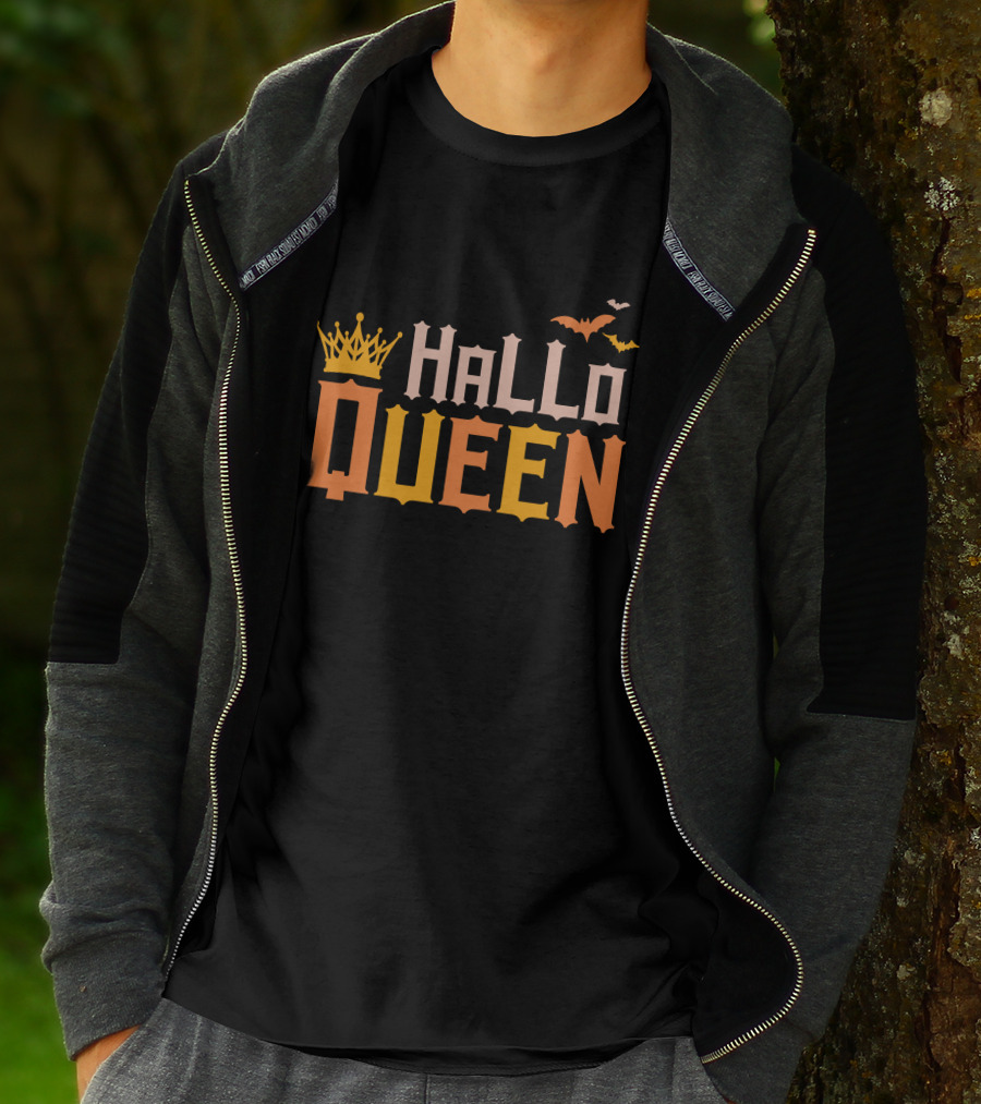 Hallo Queen Crown And Bats Halloween T-Shirt