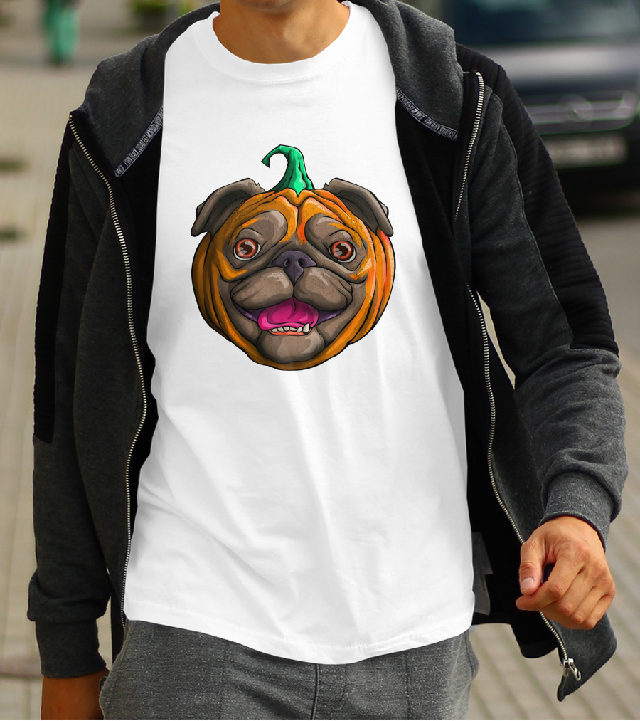 Pugkin Halloween Pug Pumpkin Head T-Shirt