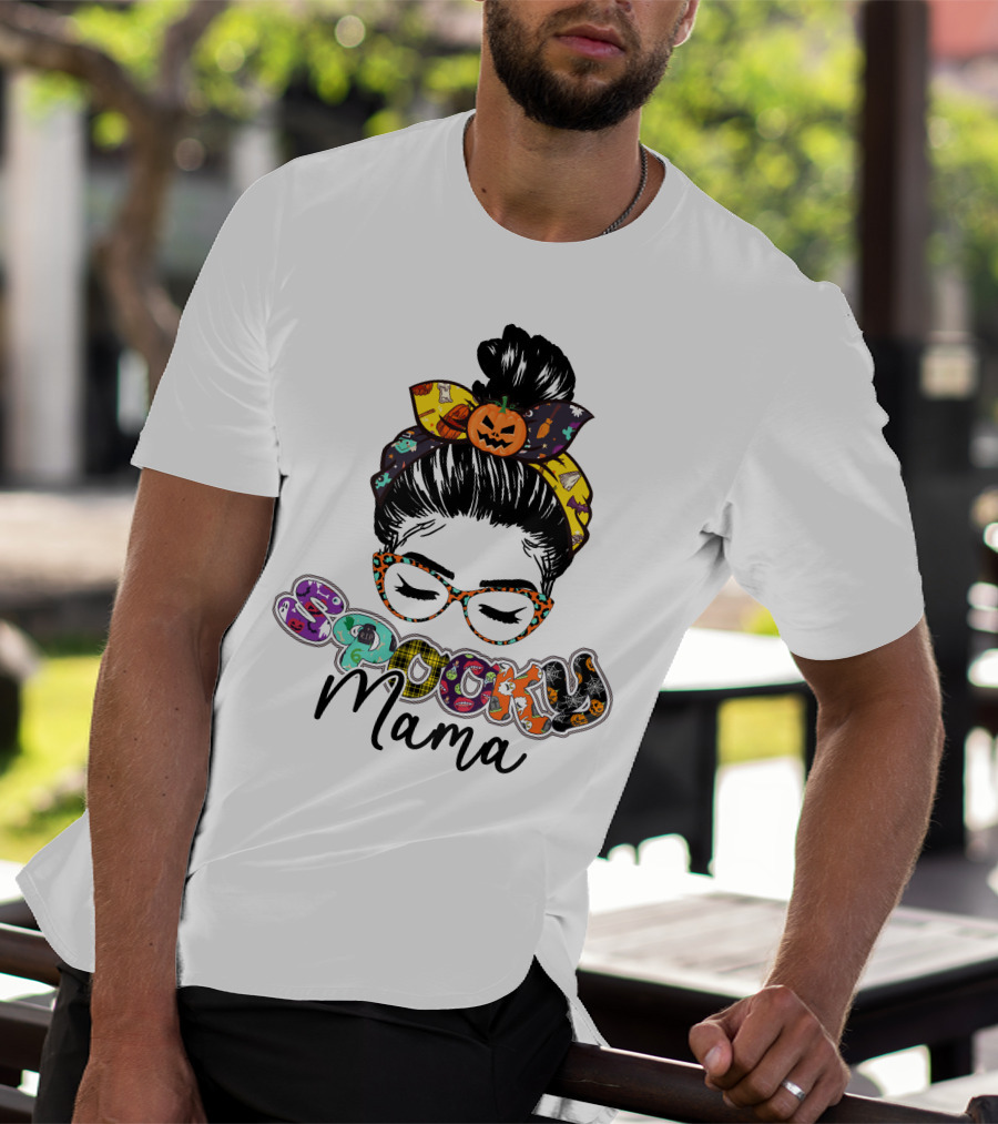 Spooky Mama Halloween Glasses Pumpkin Headband T-Shirt