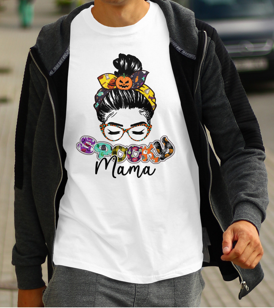 Spooky Mama Halloween Glasses Pumpkin Headband T-Shirt