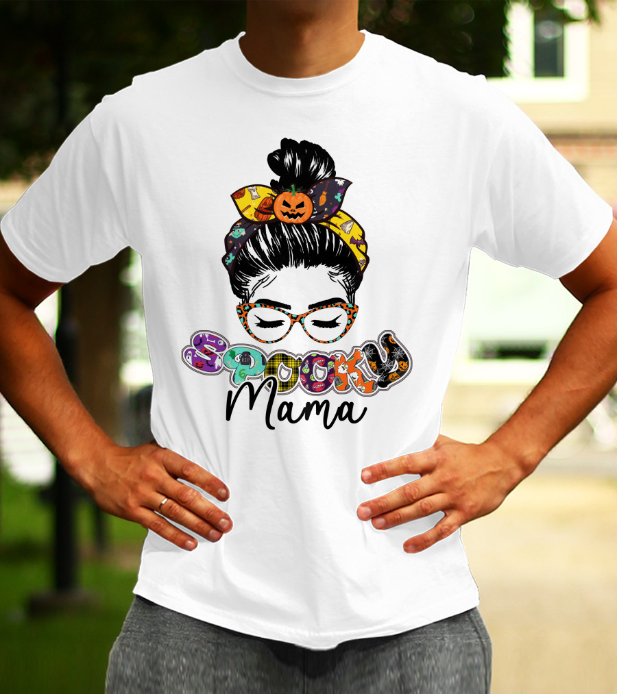 Spooky Mama Halloween Glasses Pumpkin Headband T-Shirt