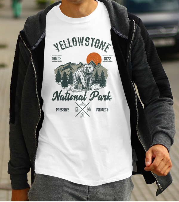 Yellowstone National Park Since 1872 Preserve Protect Vintage Bear Mountain Trees T-Shirt