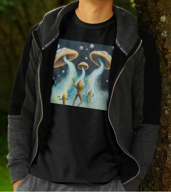 Style The Arrival Of Leman Alien Cosmic Encounter With Mushroom UFOs T-Shirt