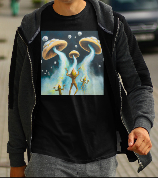 Style The Arrival Of Leman Alien Cosmic Encounter With Mushroom UFOs T-Shirt