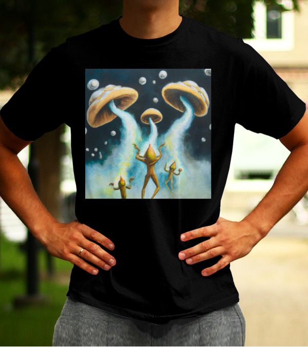 Style The Arrival Of Leman Alien Cosmic Encounter With Mushroom UFOs T-Shirt