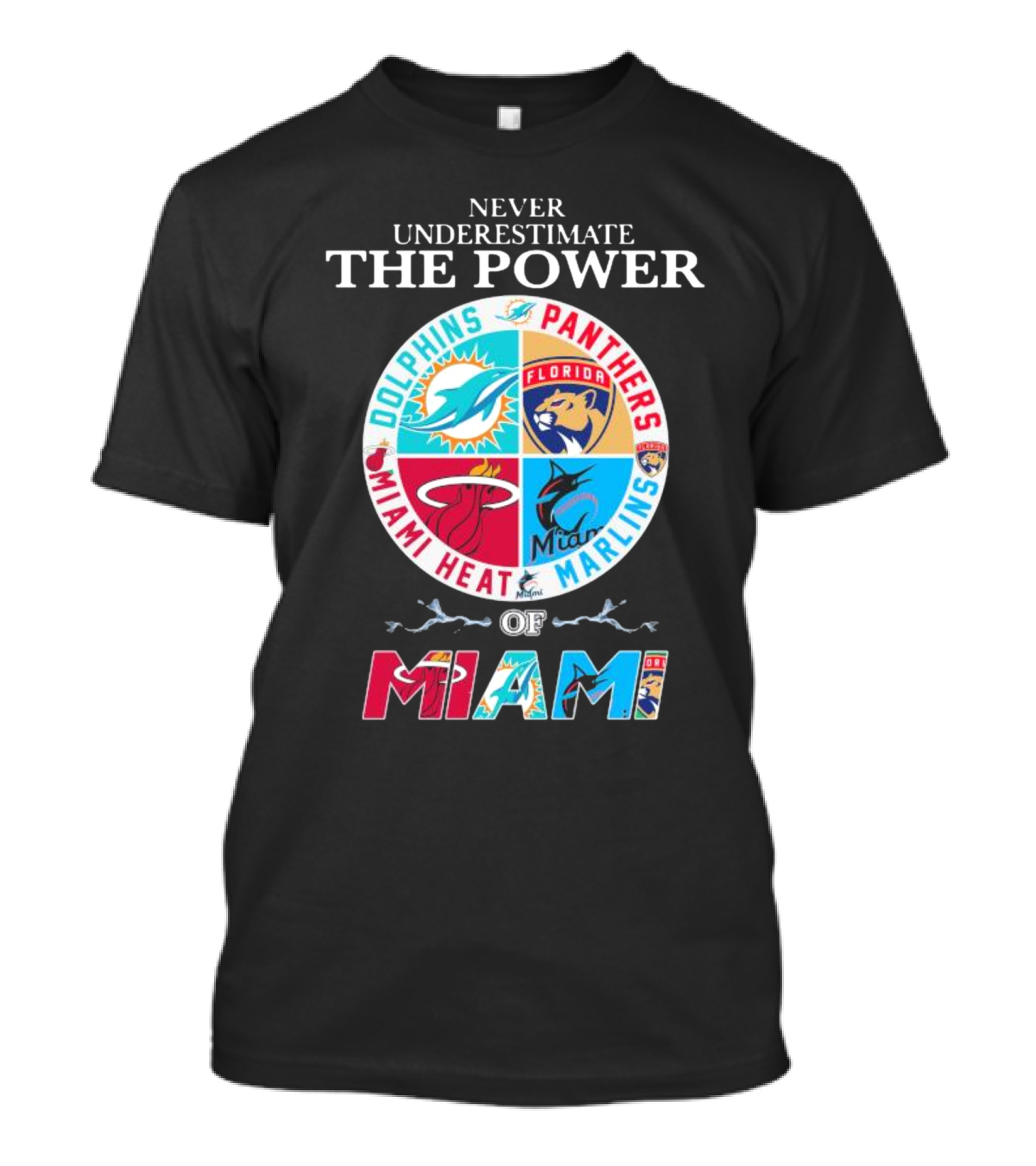 Never Underestimate The Power Of Miami Dolphins Panthers Heat Marlins T-Shirt
