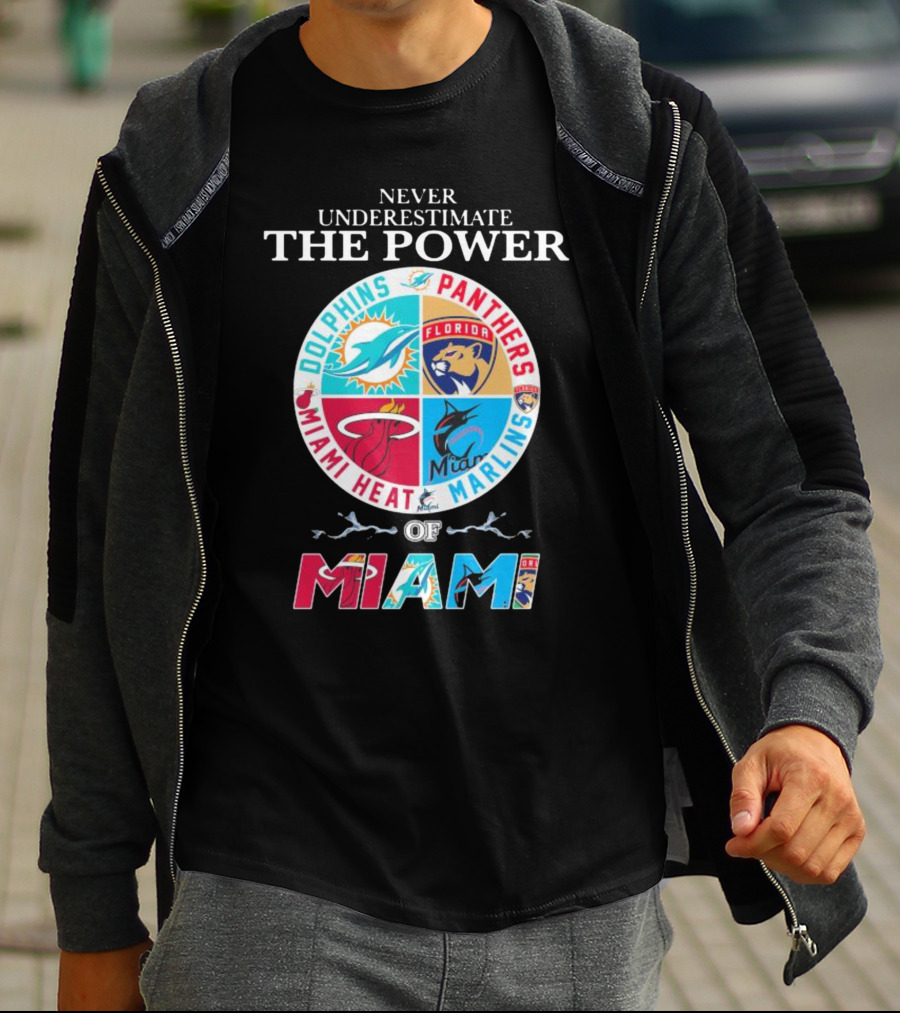 Never Underestimate The Power Of Miami Dolphins Panthers Heat Marlins T-Shirt
