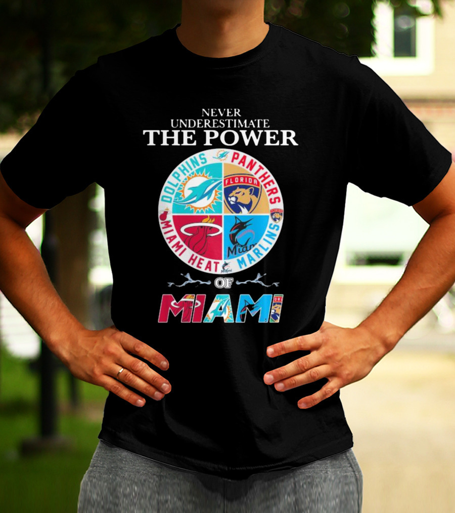 Never Underestimate The Power Of Miami Dolphins Panthers Heat Marlins T-Shirt