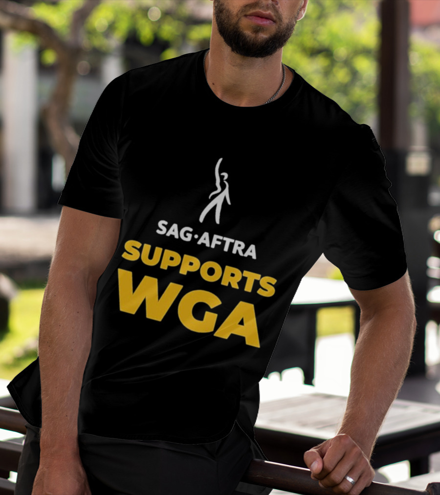 SAG-AFTRA Supports WGA Bold Logo With Iconic Figure T-Shirt