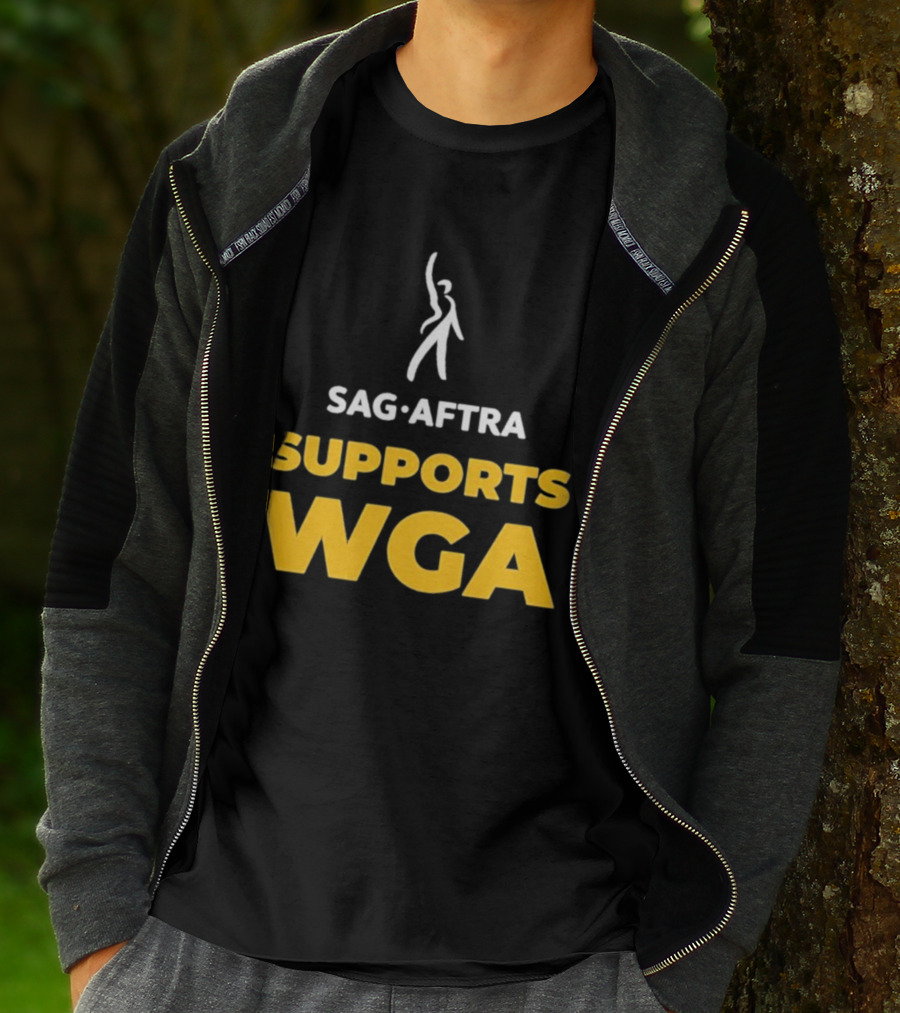 SAG-AFTRA Supports WGA Bold Logo With Iconic Figure T-Shirt