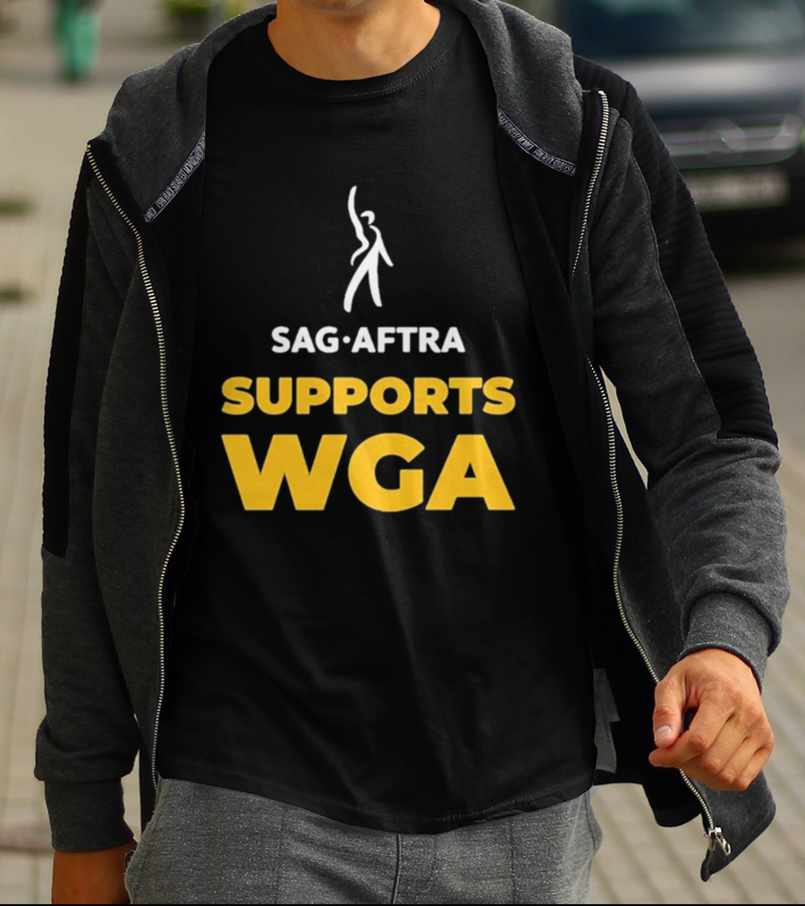SAG-AFTRA Supports WGA Bold Logo With Iconic Figure T-Shirt