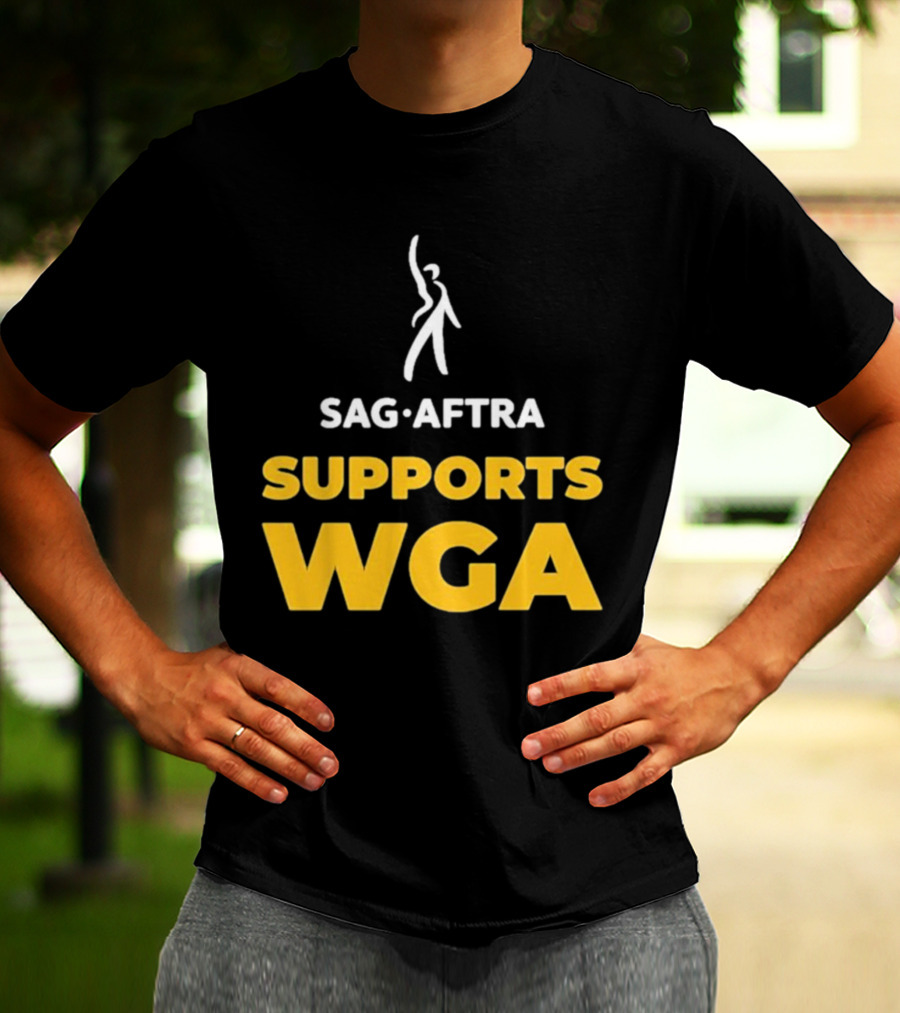 SAG-AFTRA Supports WGA Bold Logo With Iconic Figure T-Shirt