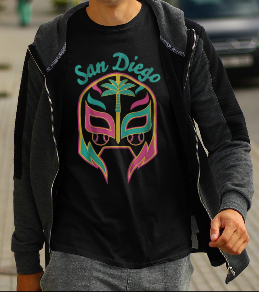 San Diego Lucha Mask Tropical Palm Retro T-Shirt