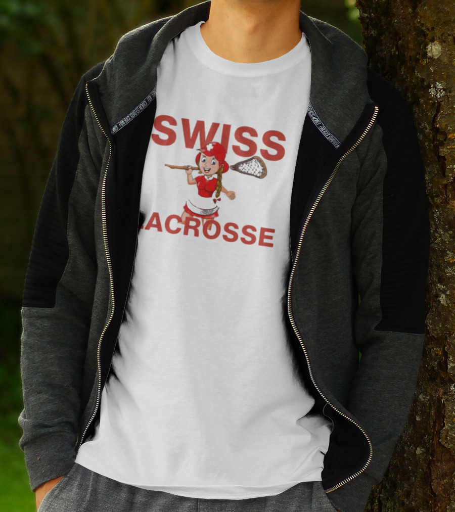 SWISS LACROSSE Cartoon Player With Stick T-Shirt