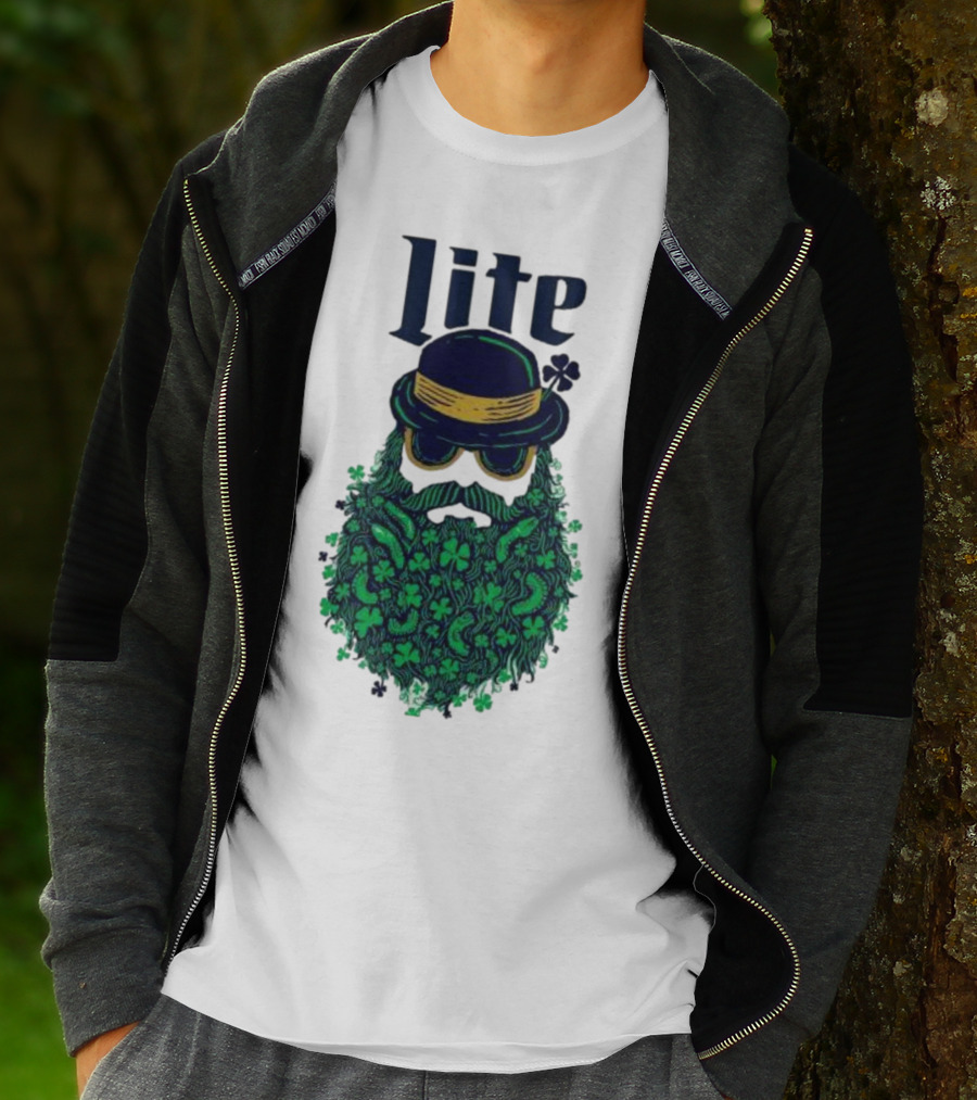 St Patrick’s Day Lite Hat And Green Beard With Shamrocks T-Shirt