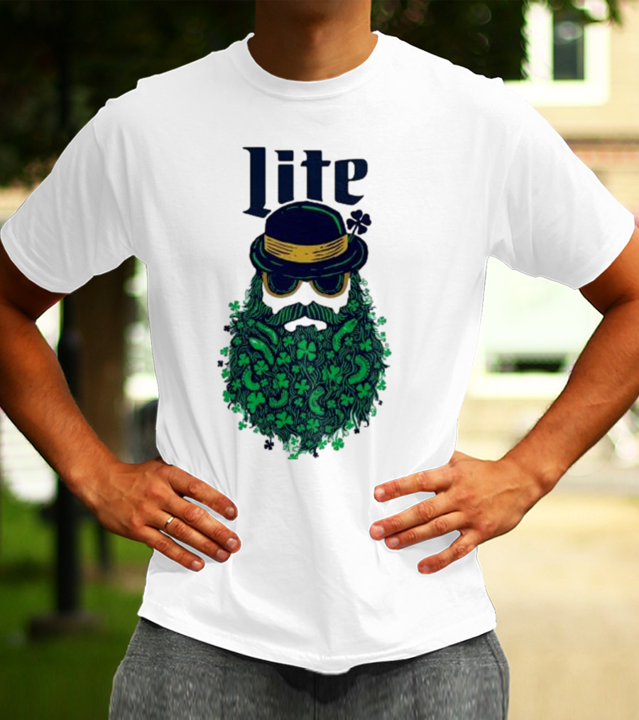 St Patrick’s Day Lite Hat And Green Beard With Shamrocks T-Shirt